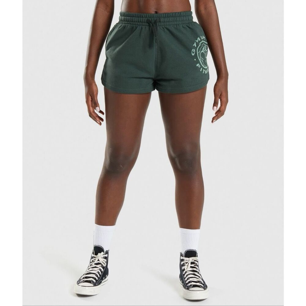 Gymshark Legacy Graphic Shorts Dark Green Women’s S Sweat shorts pull on cotton